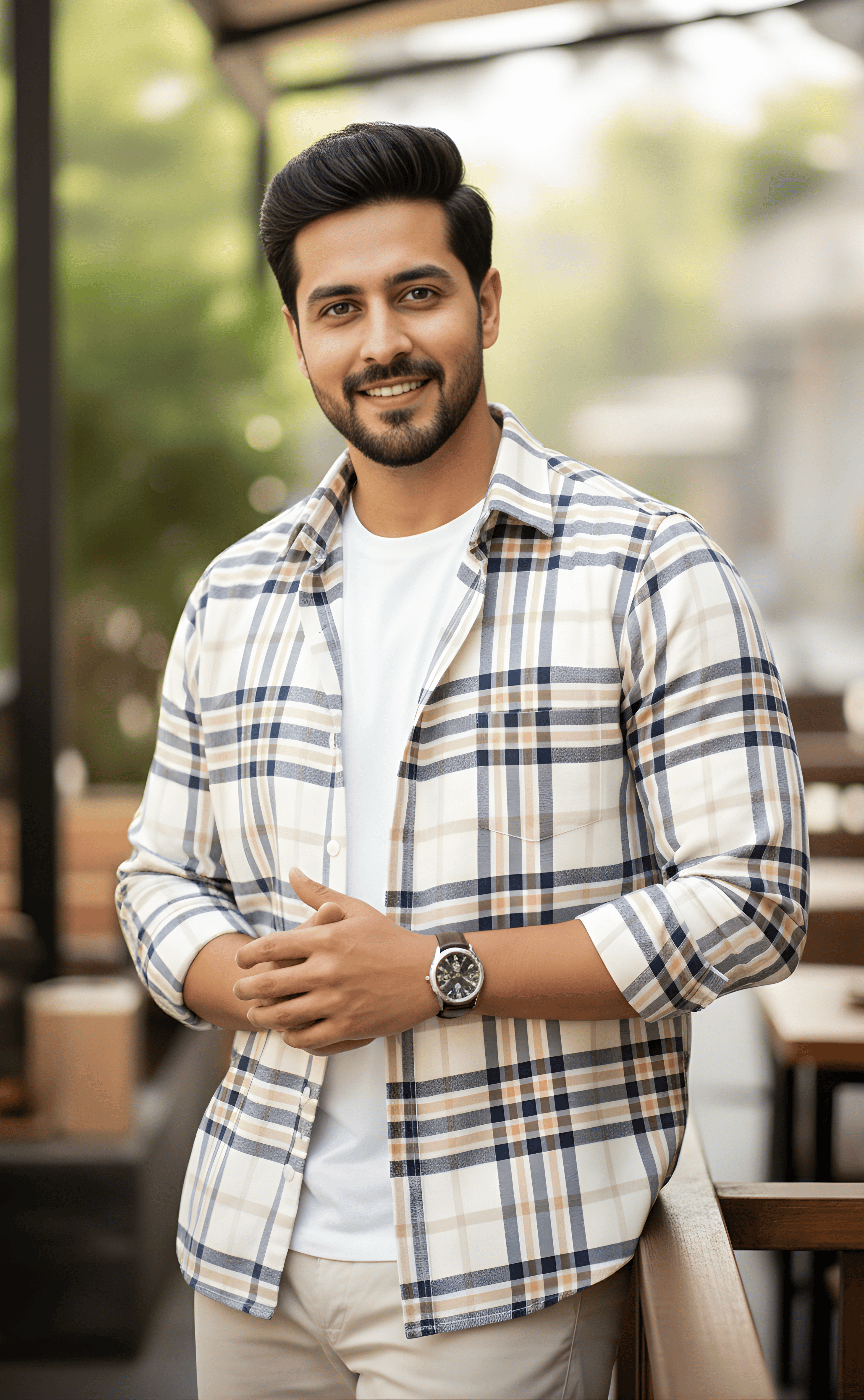 The Cream Checkered Casual Shirt