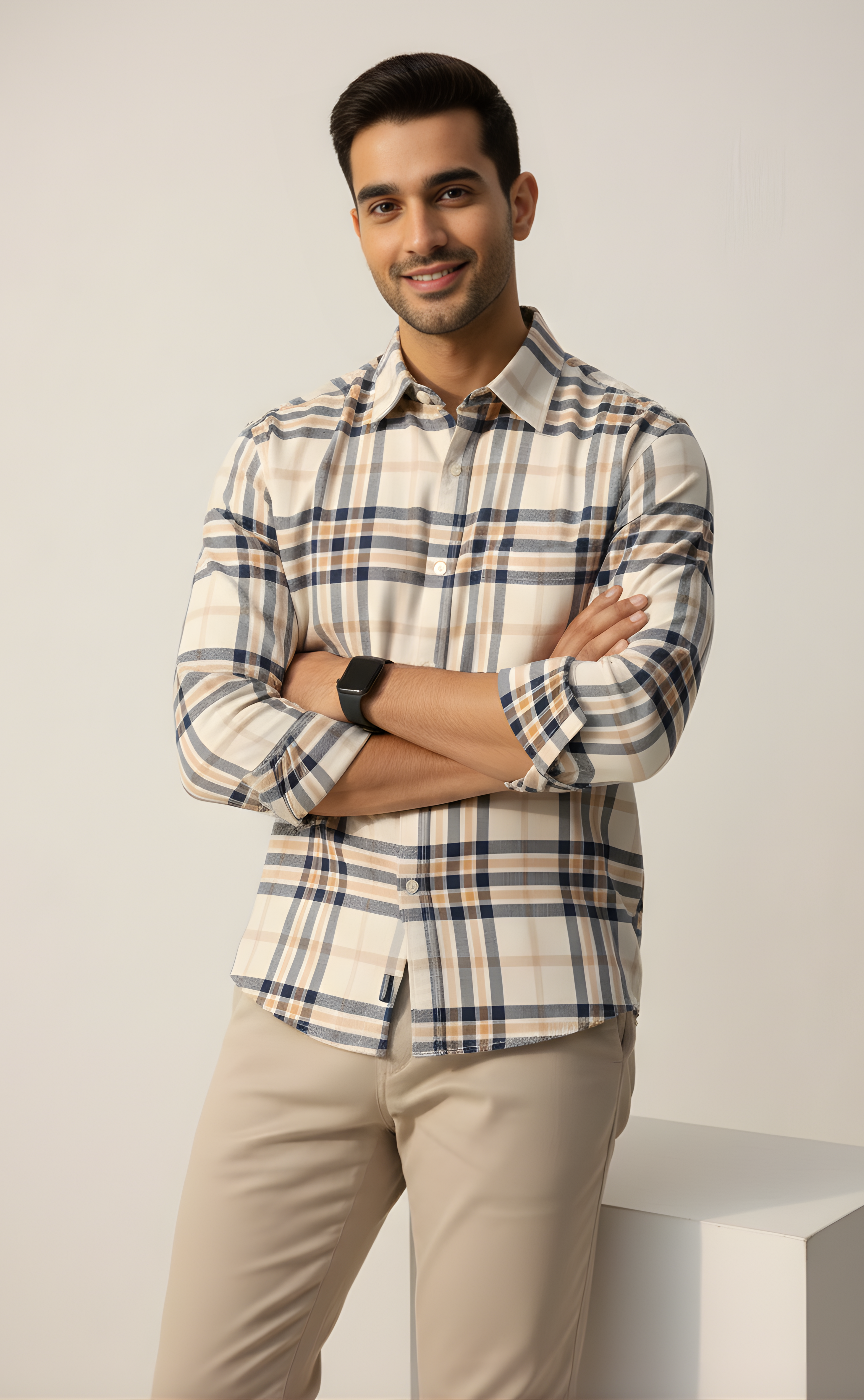 The Cream Checkered Casual Shirt