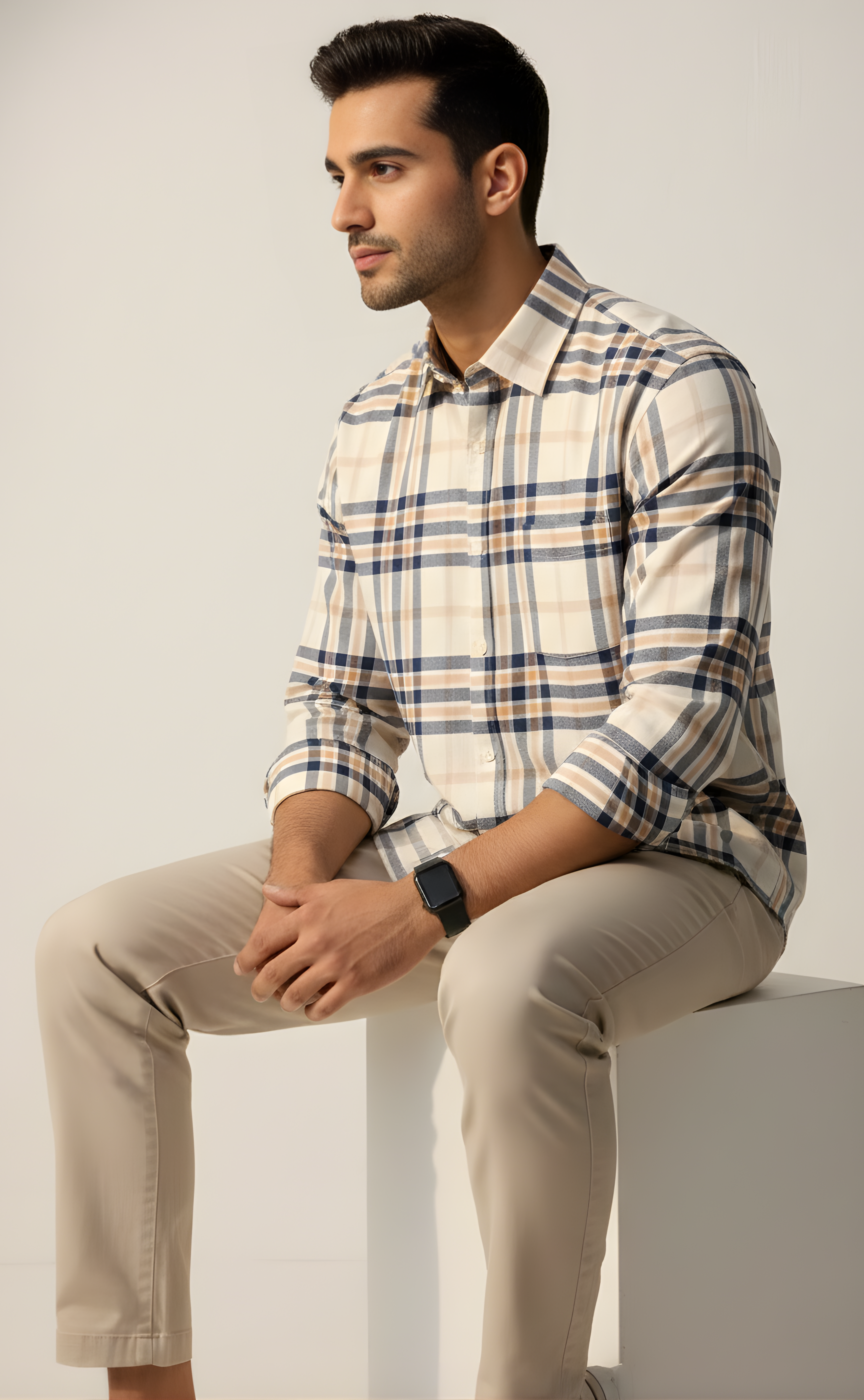 The Cream Checkered Casual Shirt