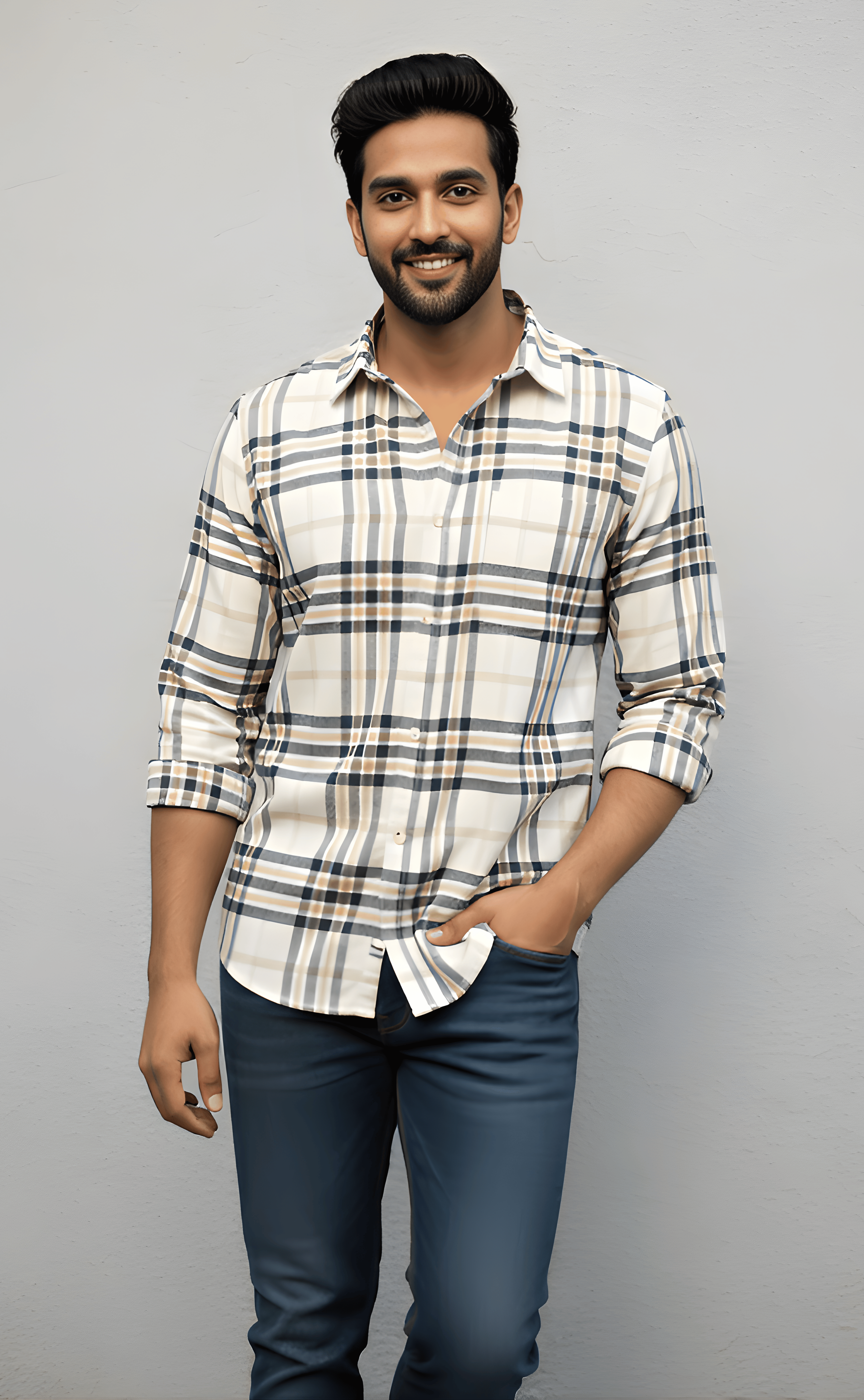 The Cream Checkered Casual Shirt