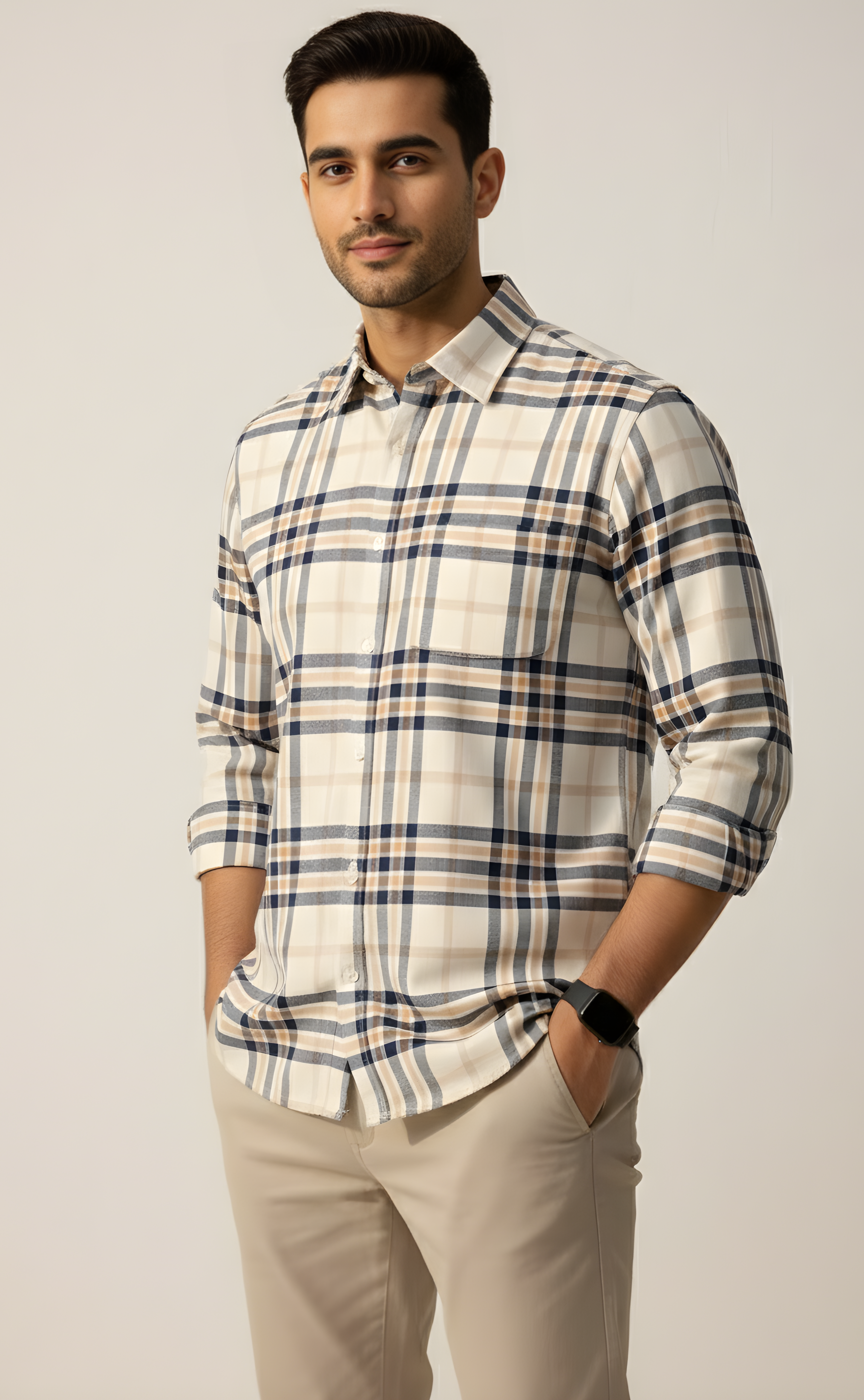 The Cream Checkered Casual Shirt
