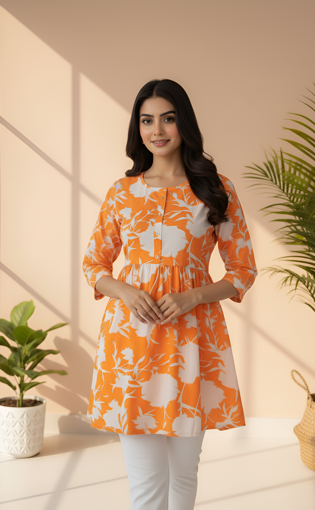 The Orange & White Floral Frock for Women