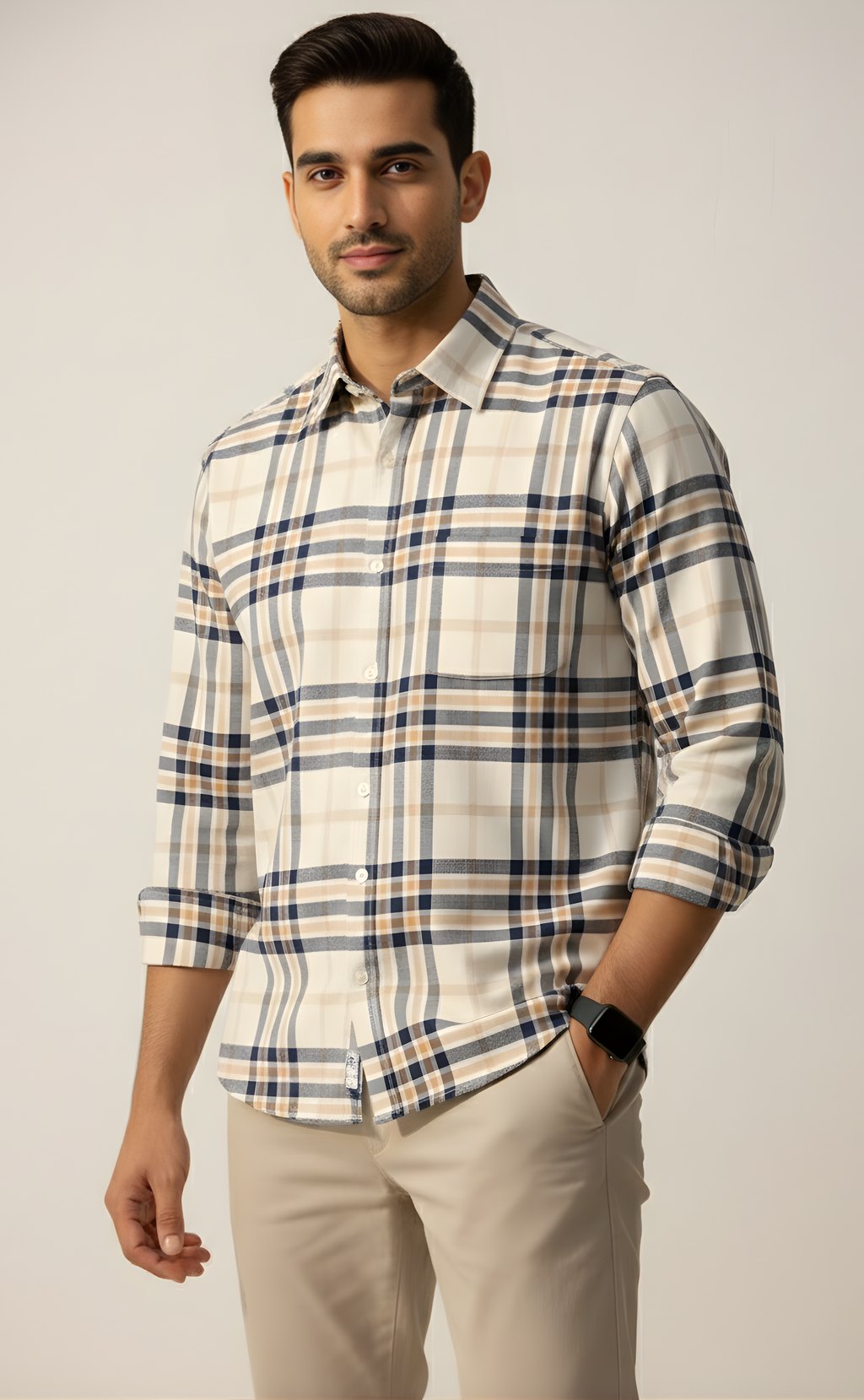 The Cream Checkered Casual Shirt