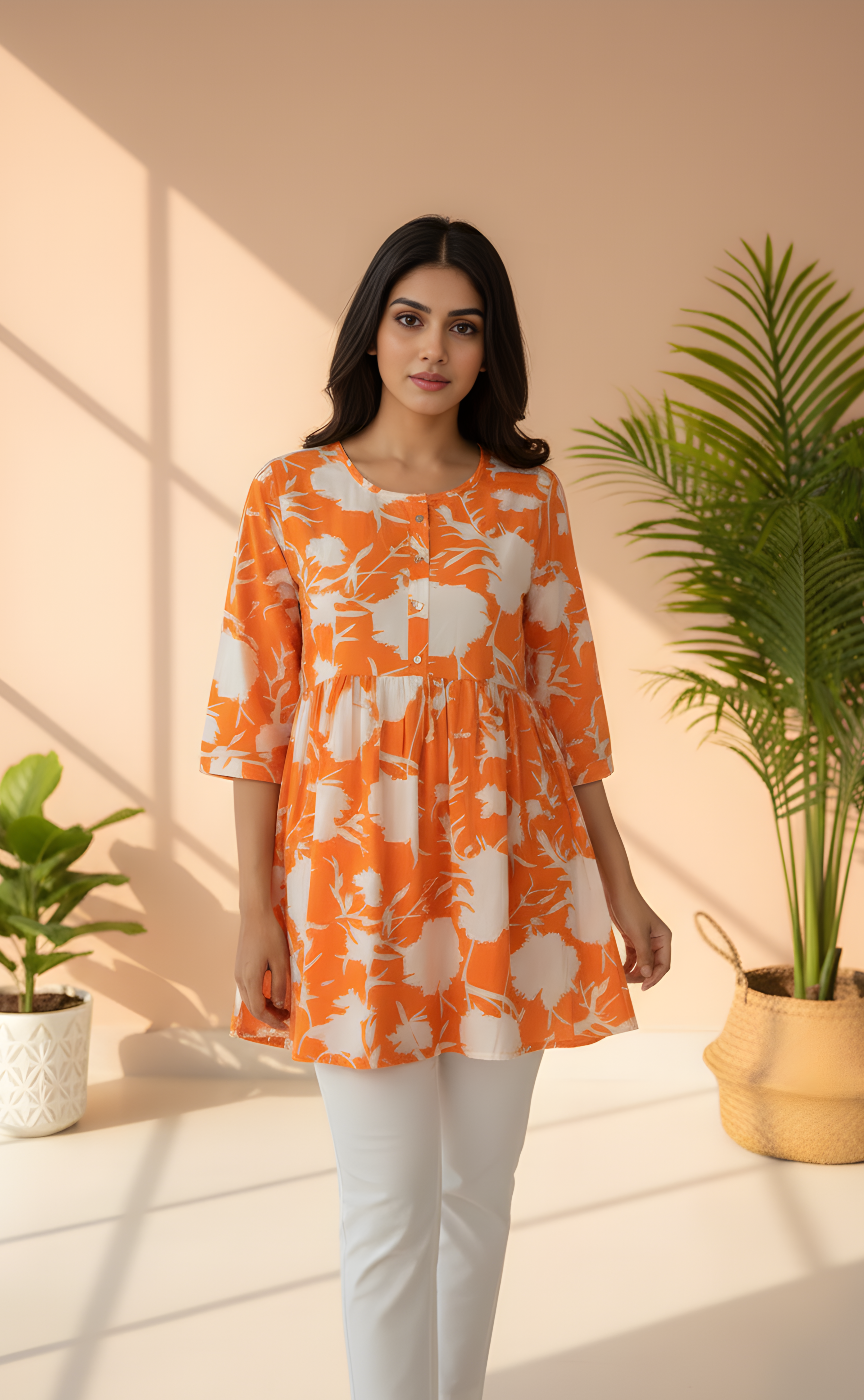The Orange & White Floral Frock for Women