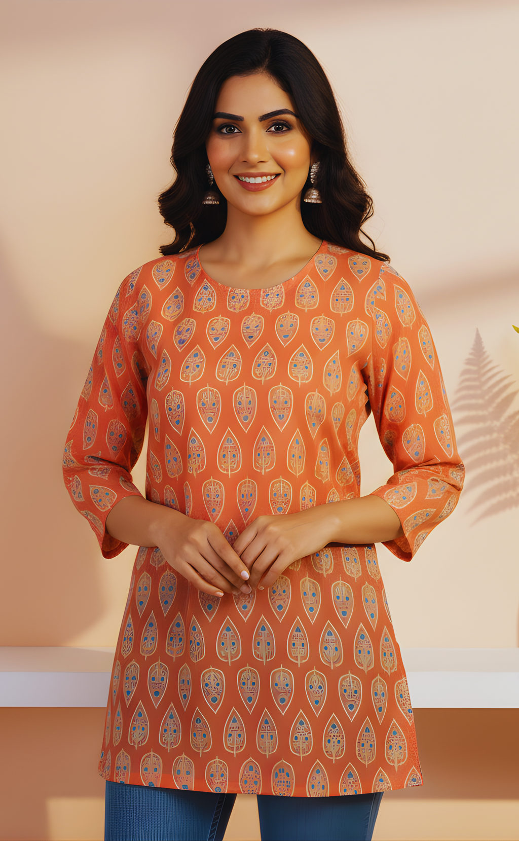 Orange Short Kurti For Women