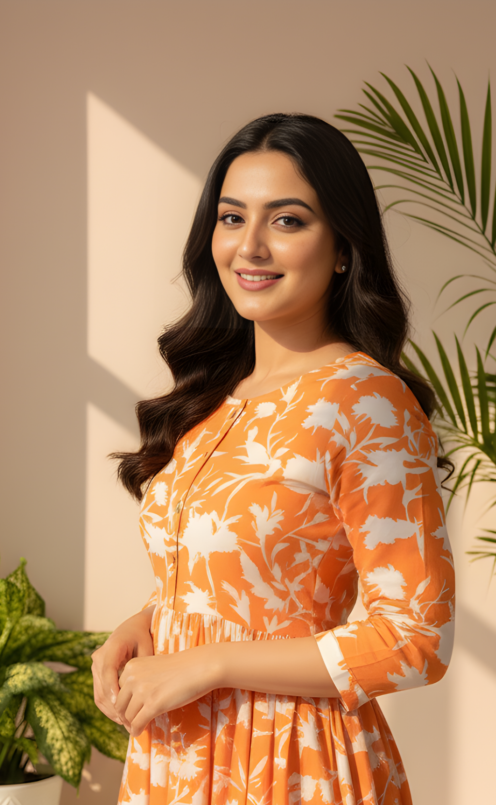 The Orange & White Floral Frock for Women