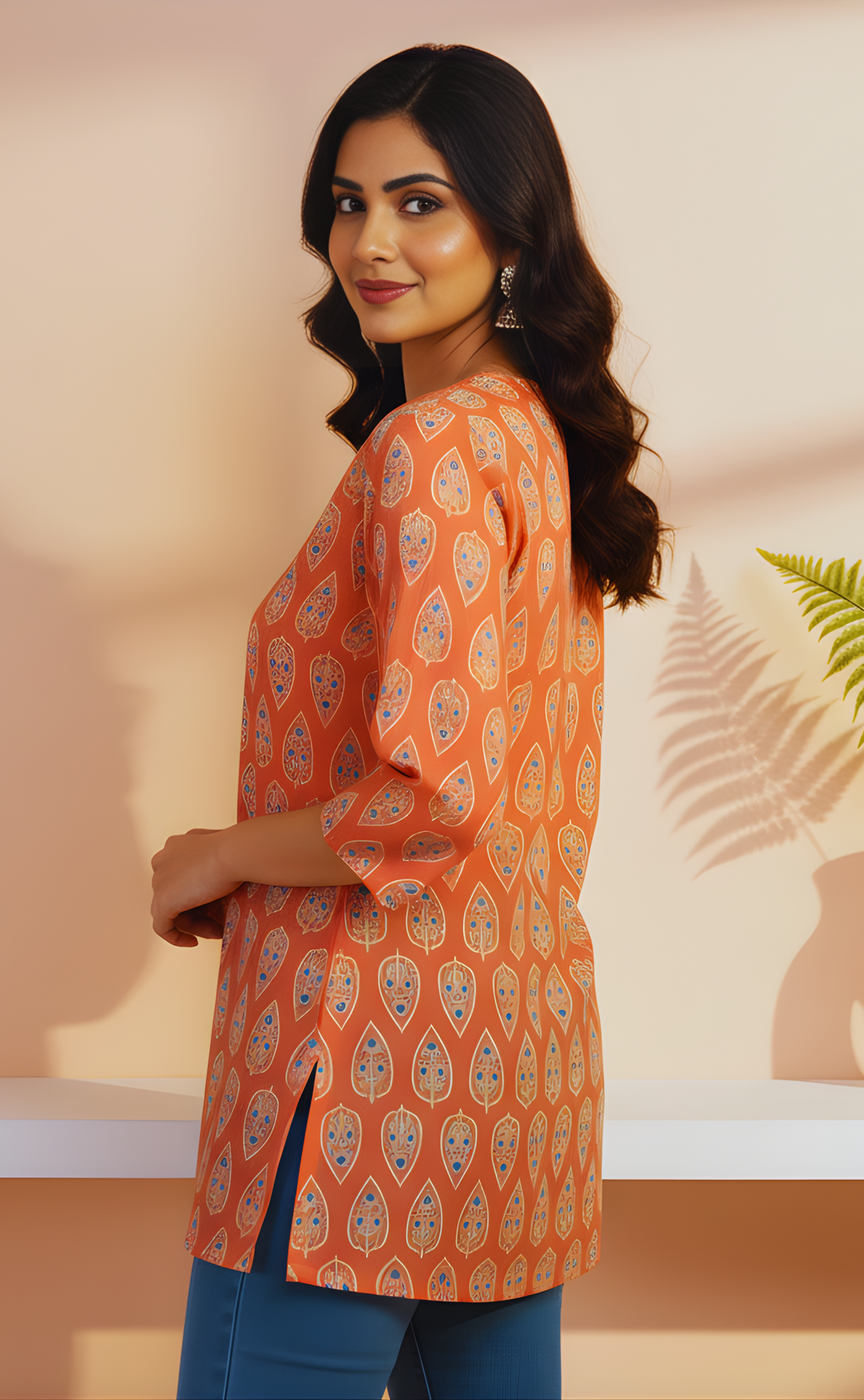 Orange Short Kurti For Women