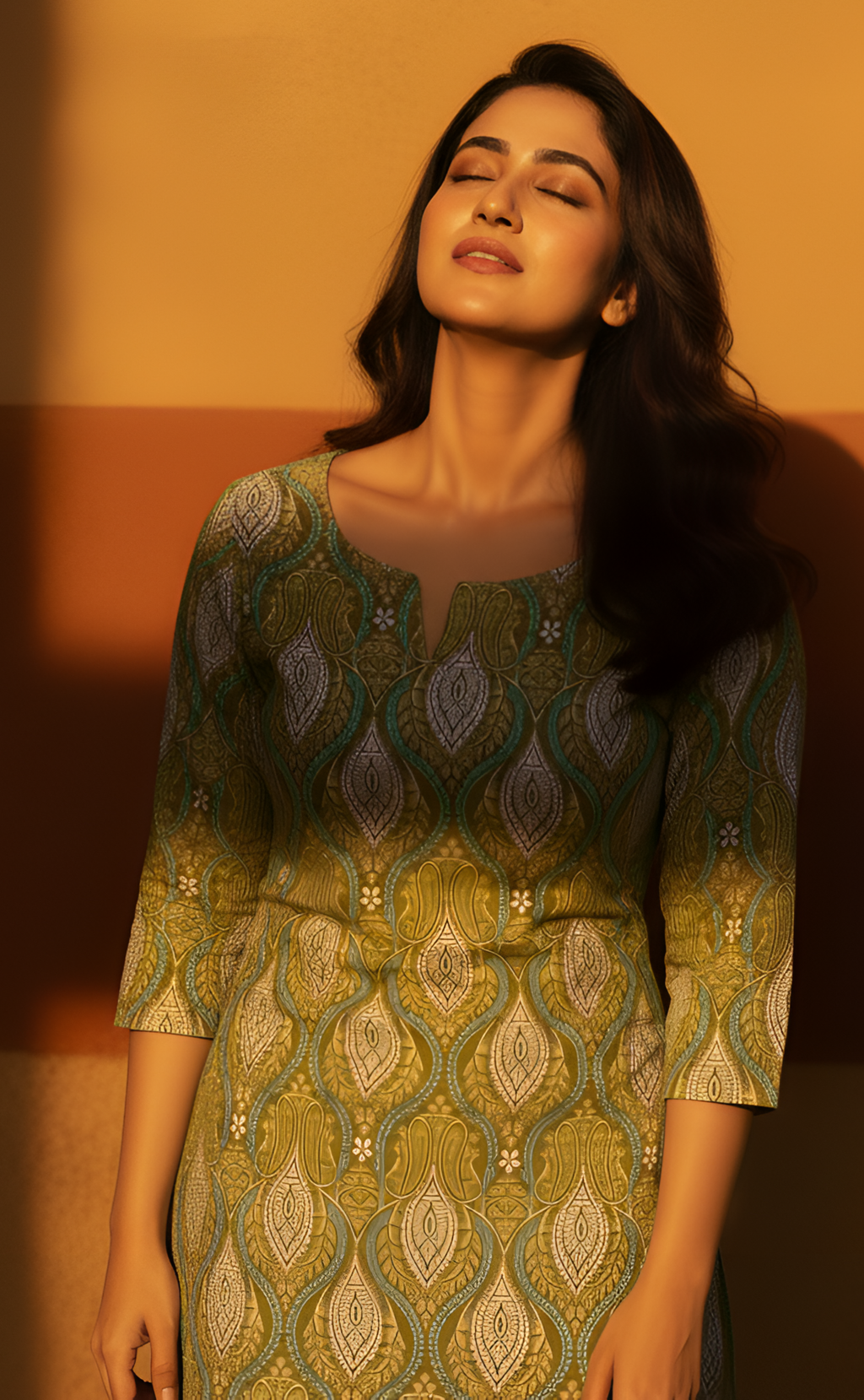 Floral Green Short Kurti For Women