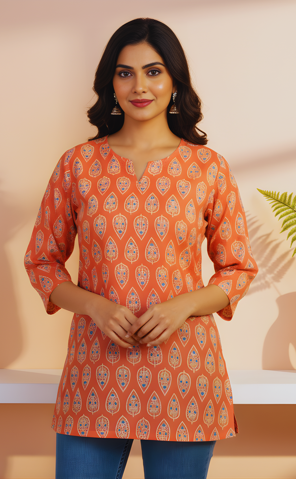 Orange Short Kurti For Women