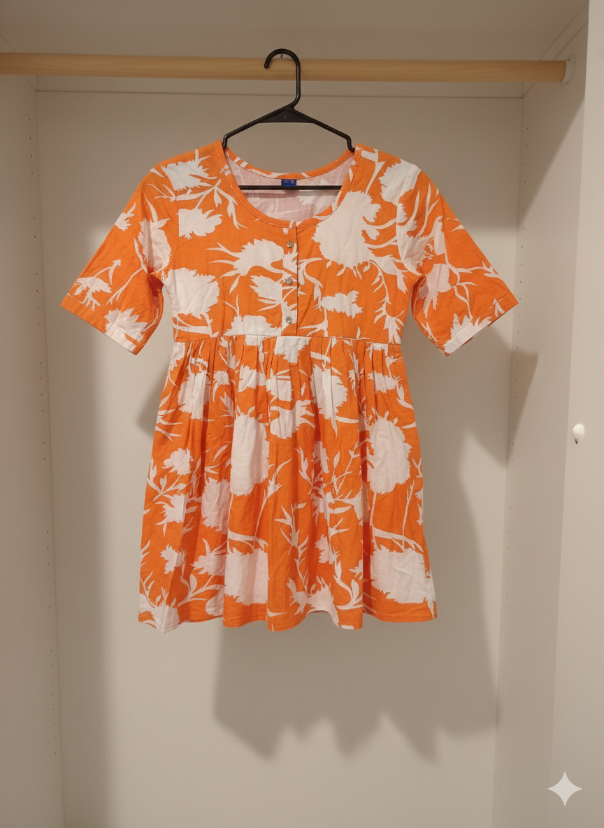 The Orange & White Floral Frock for Women