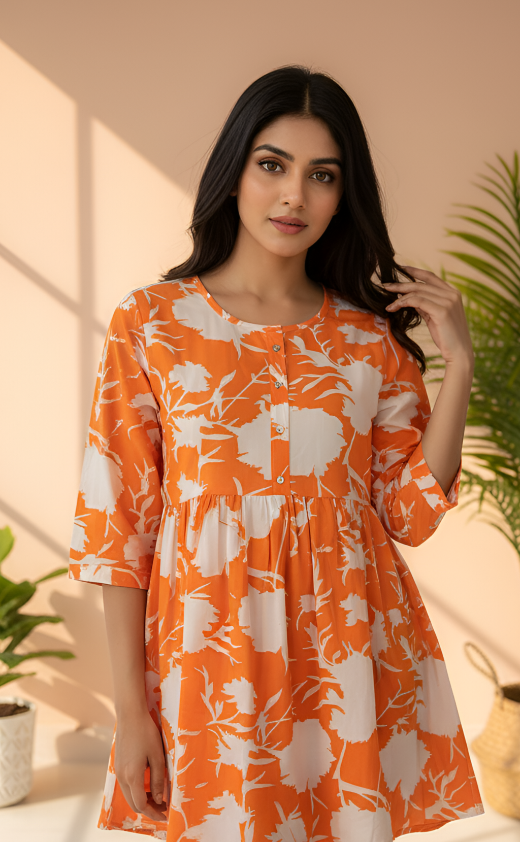 The Orange & White Floral Frock for Women